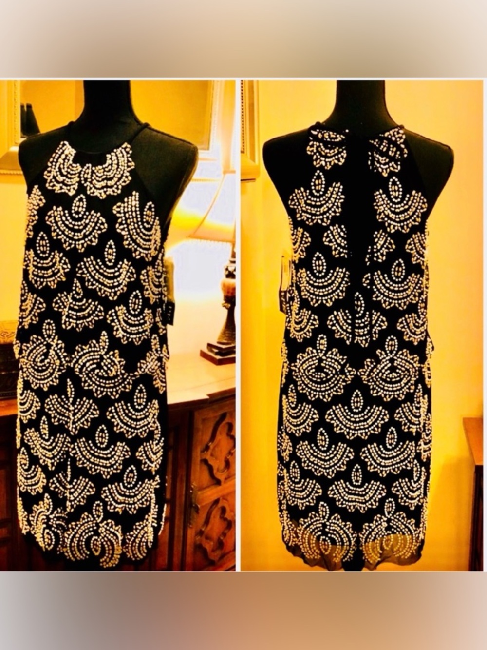 Escape Black Beaded Halter Cocktail Dress